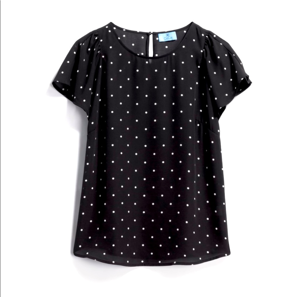 CeCe Sharaden Flutter Sleeve Blouse in Black!